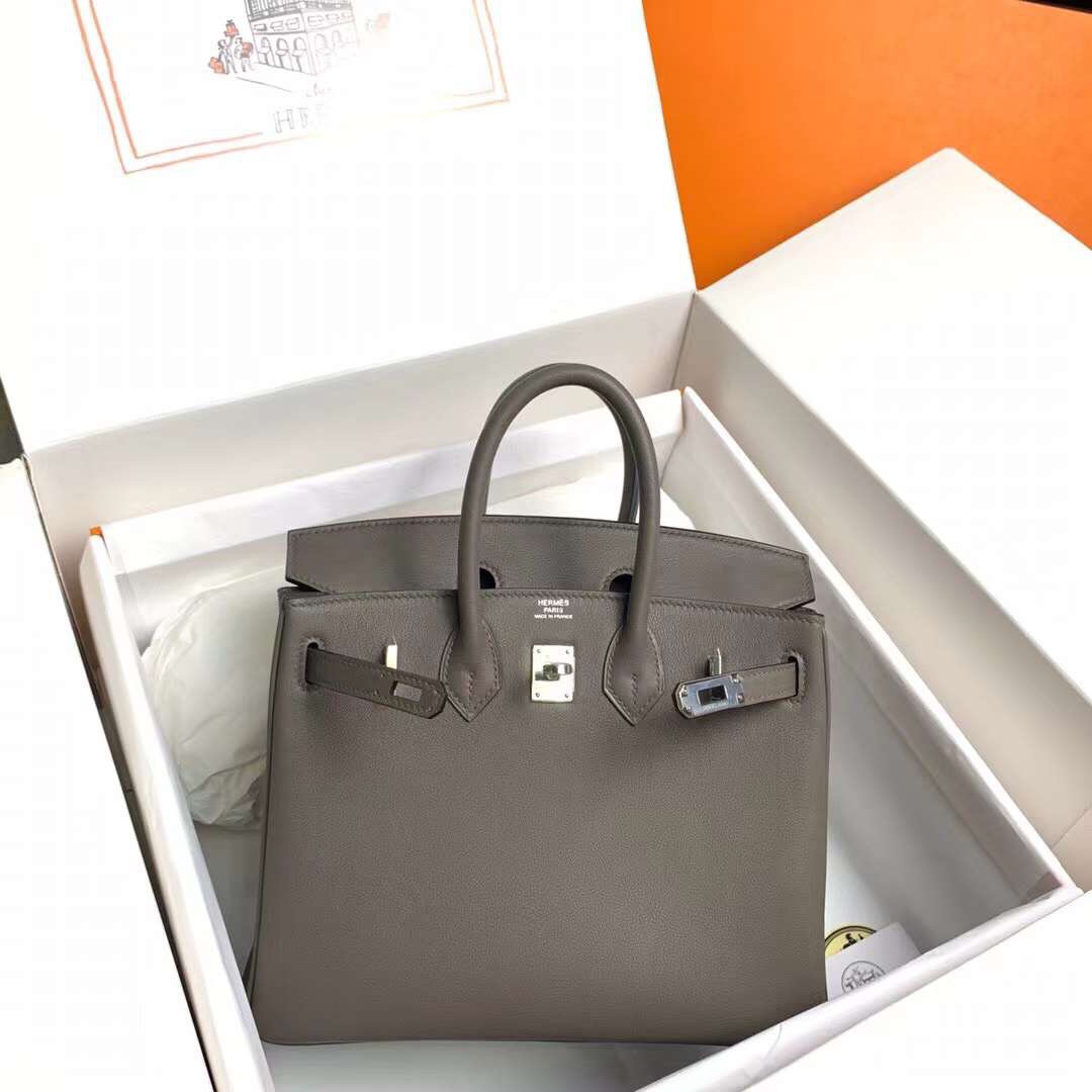 Hermes Birkin 25CM Swift Leather Handbag Dark Grey 